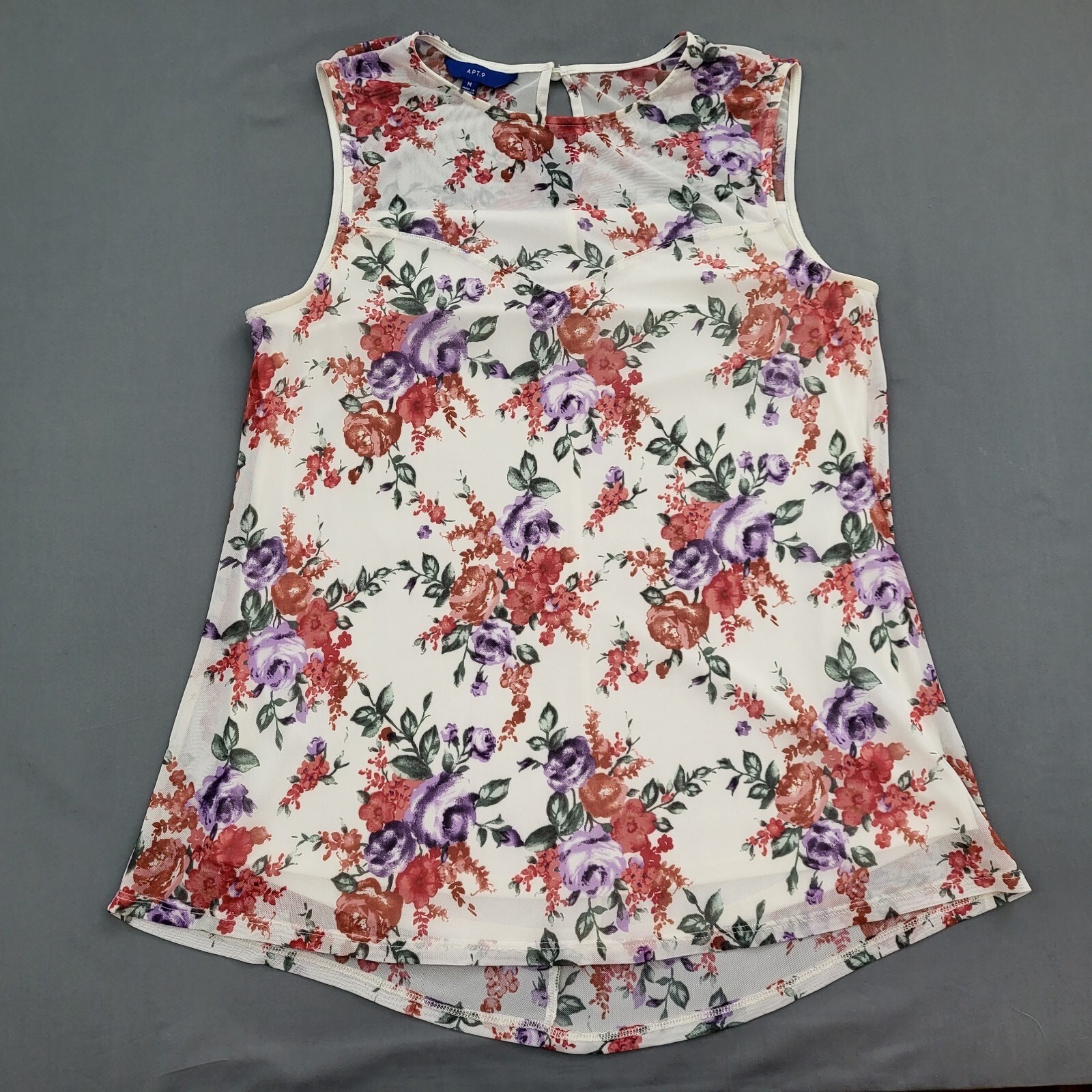 Apt 9 Blouse Womens Medium M Sleeveless Lined Floral Purple Pink Beige