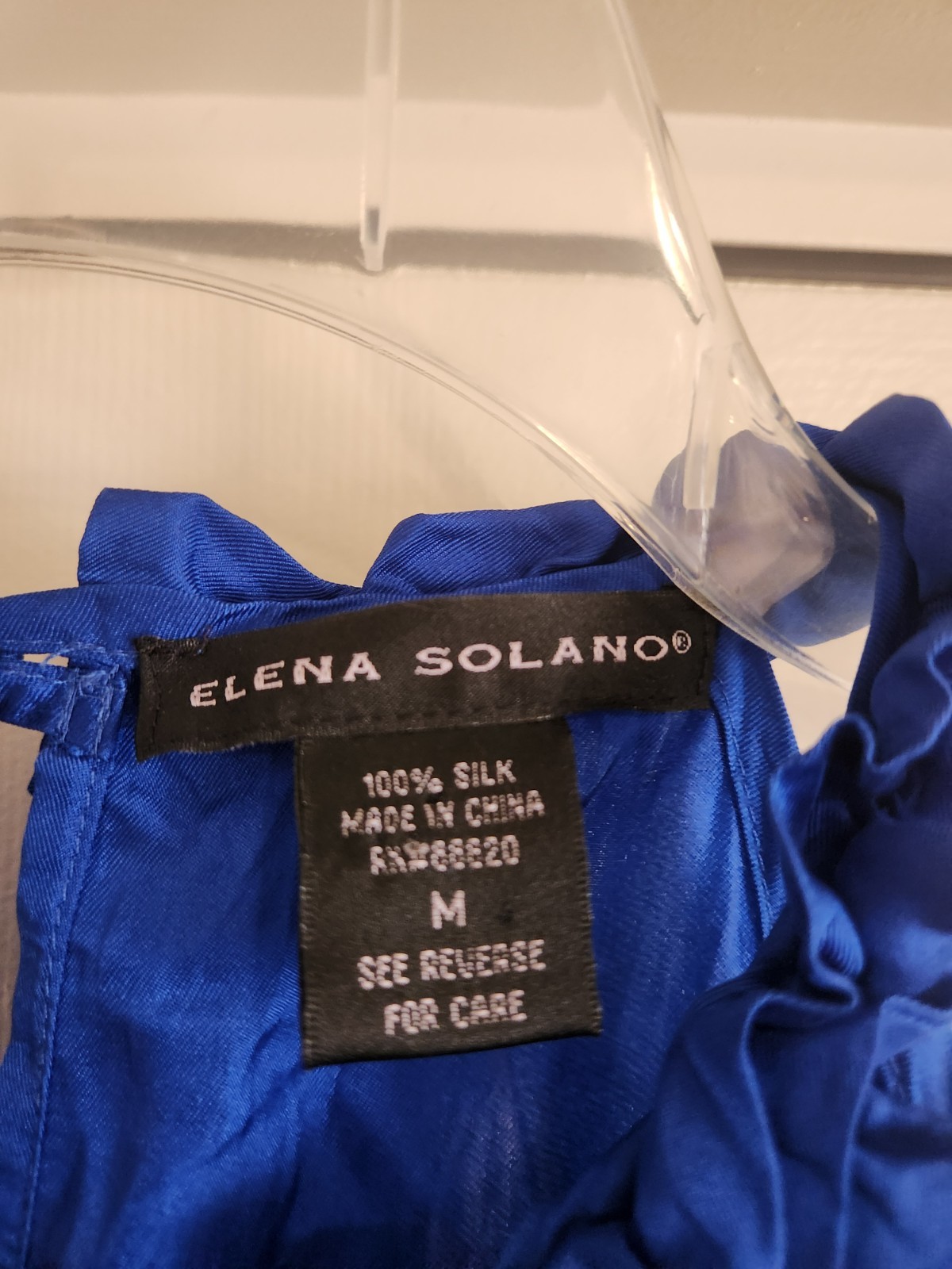 Elena Solano Womens Blue 100% Silk Pleated Ruffle Neck Blouse Size M
