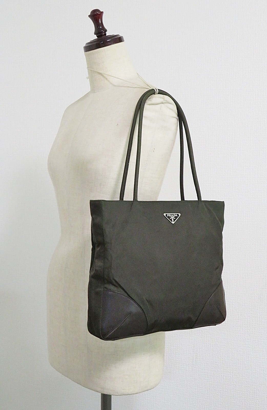 Authentic PRADA Brown Nylon and Leather Tote Bag Purse #64211C