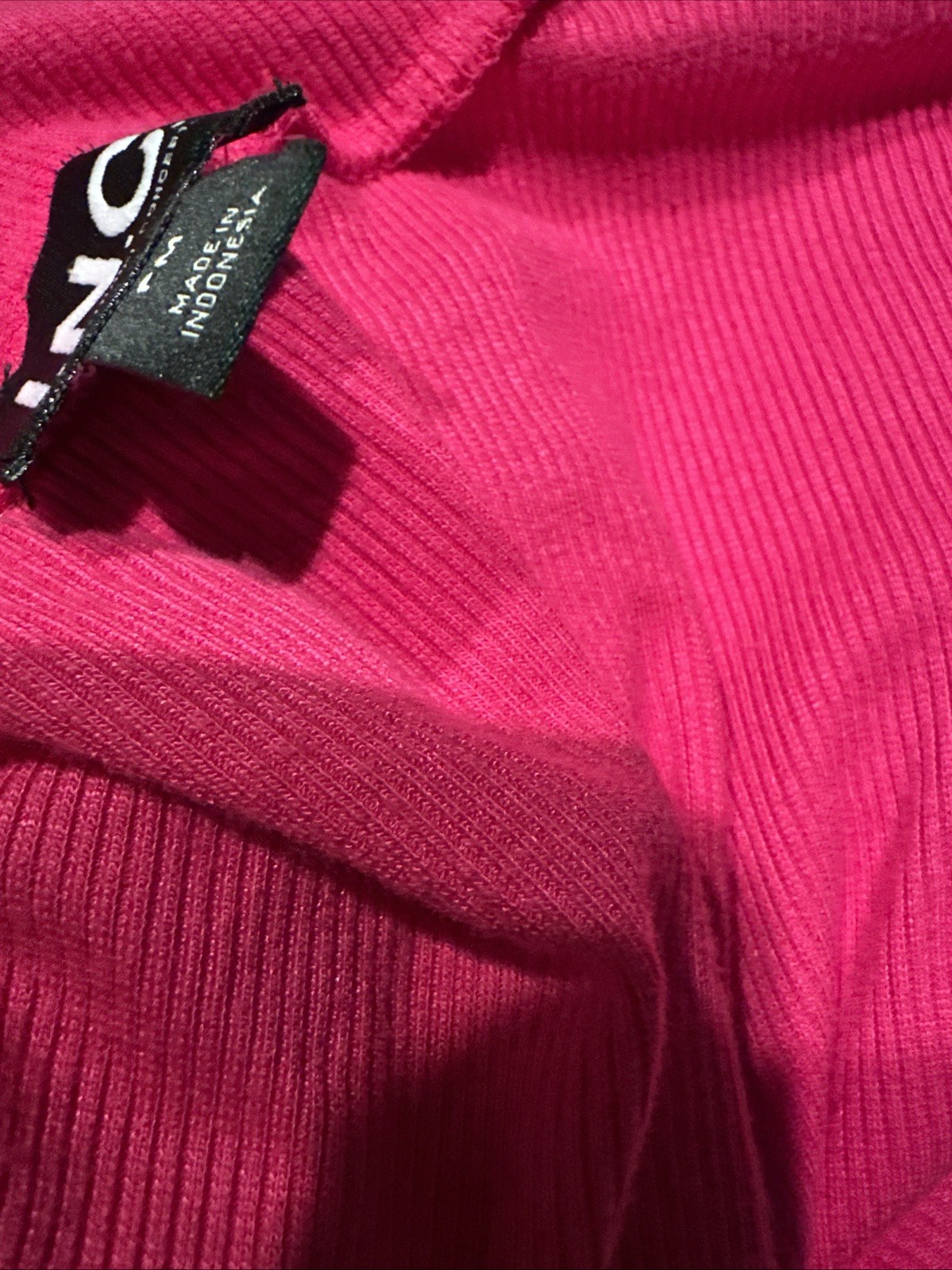 I.N.C. Hot pink Ribbed Stretch Knit Top With Gathered Puffy Shoulders Size S