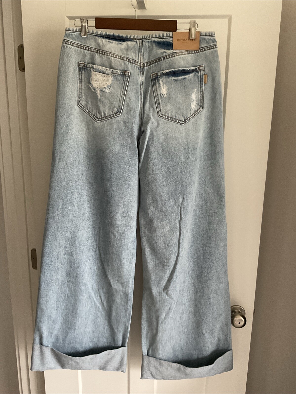 RETROFETE 90s Low Rise Distress Denim Rip Knee Straight Leg Jean Sz 30 NWT $325