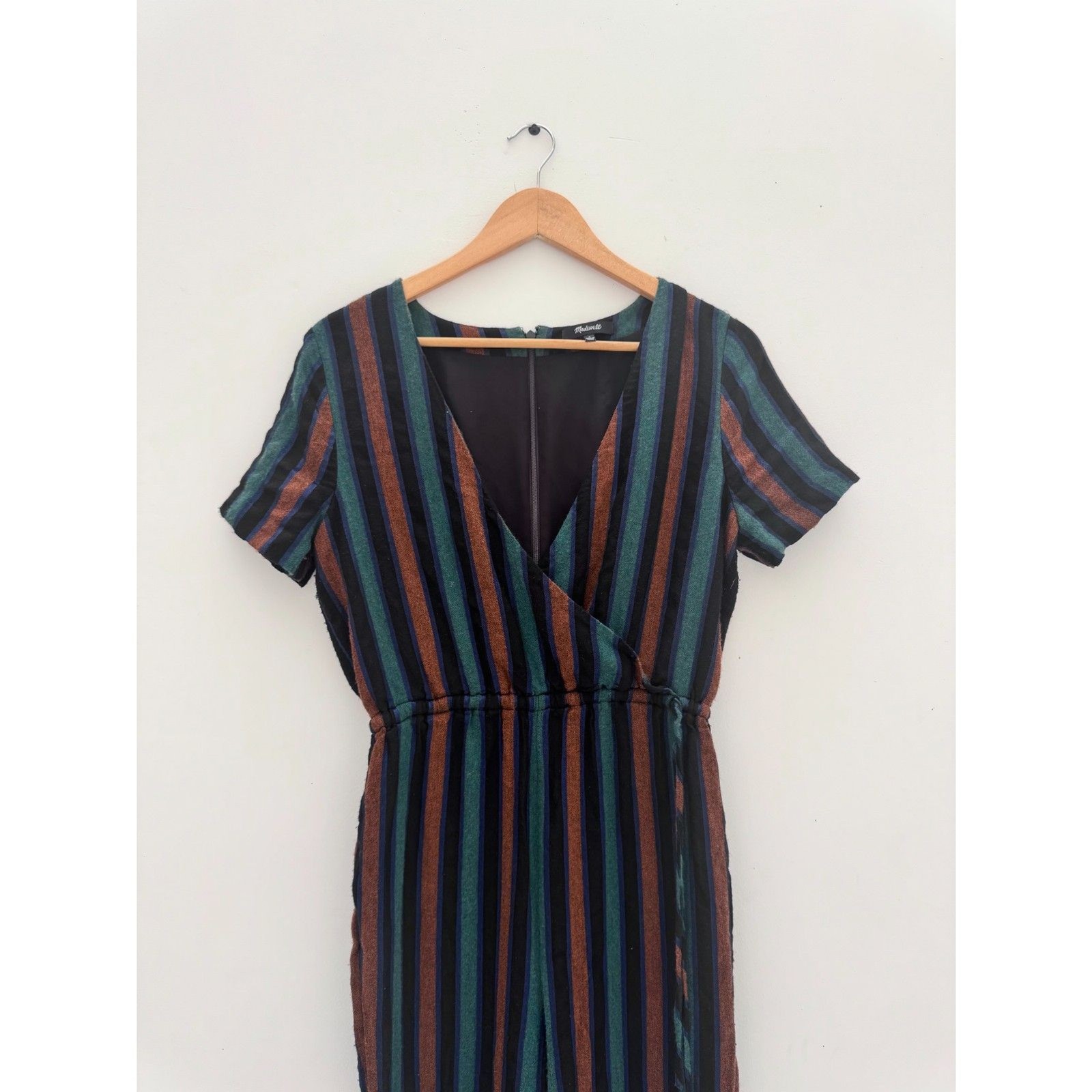 Madewell Striped Wrap Jumpsuit Short Sleeve V-Neck Size 4