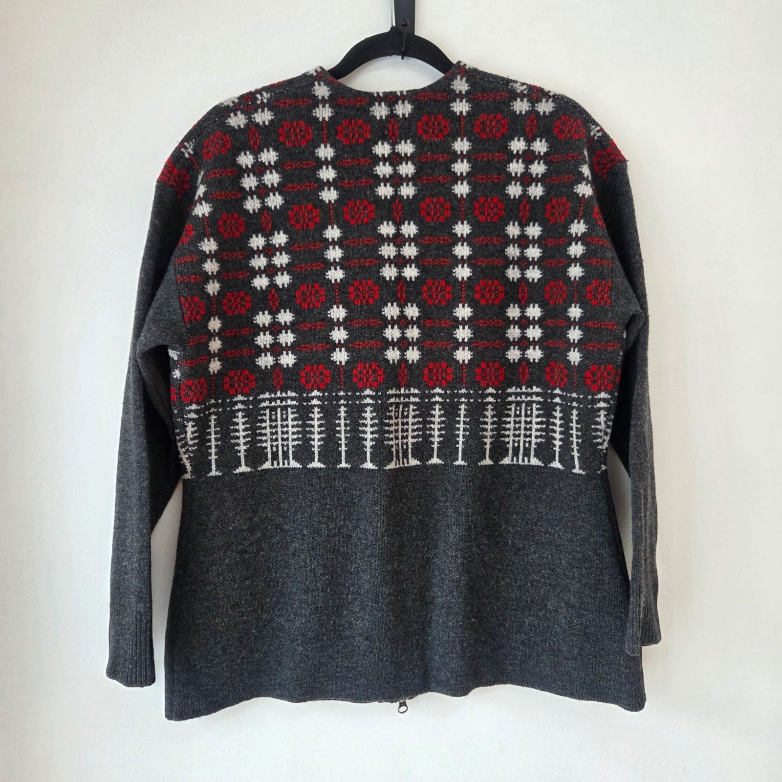 Woolrich 100% Wool Grey Cardigan Fair Isle Sweater Zip Front Women’s L