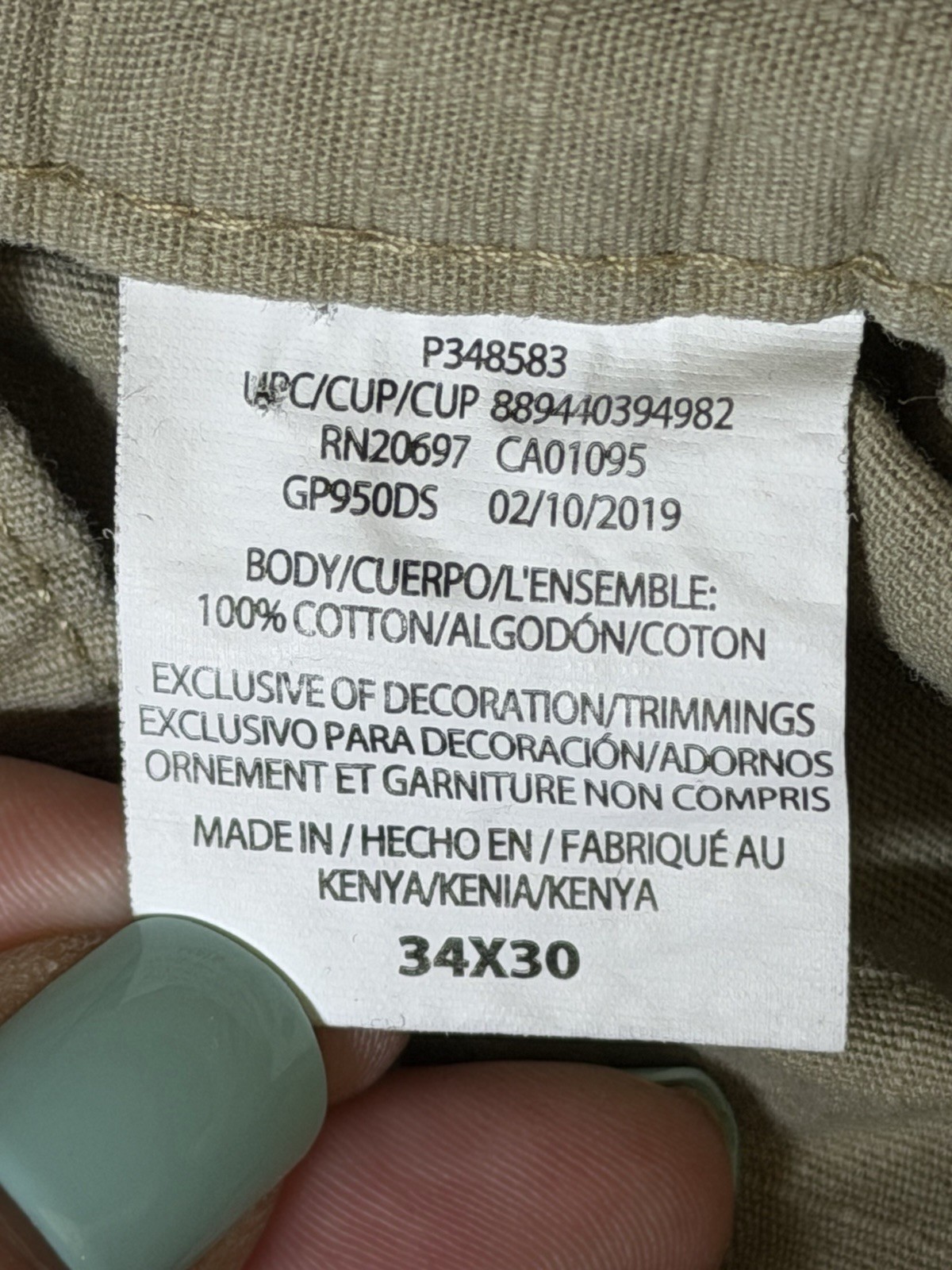 Dickies Men’s Beige Canvas Work Pants 34×30 100% Cotton Construction GP950DS