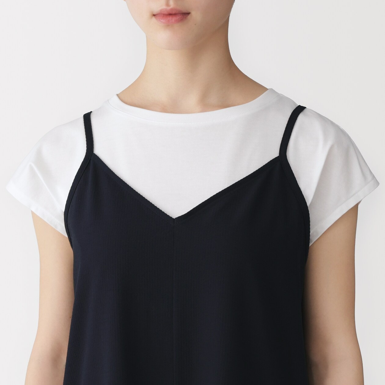 MUJI Womens Stretch Seersucker Salopette Jumpsuit Black FedEx