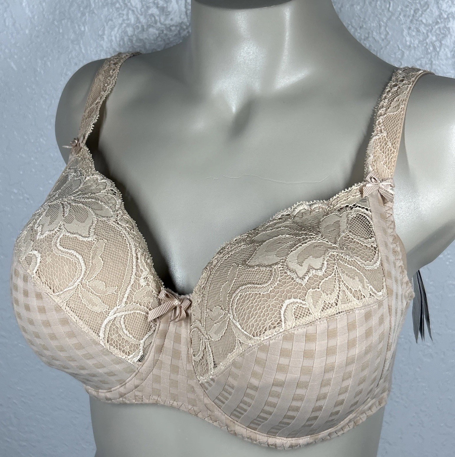 Prima Donna Madison Side Support Wire Bra UK 36H Unpadded Cafe Latte Lace Bows