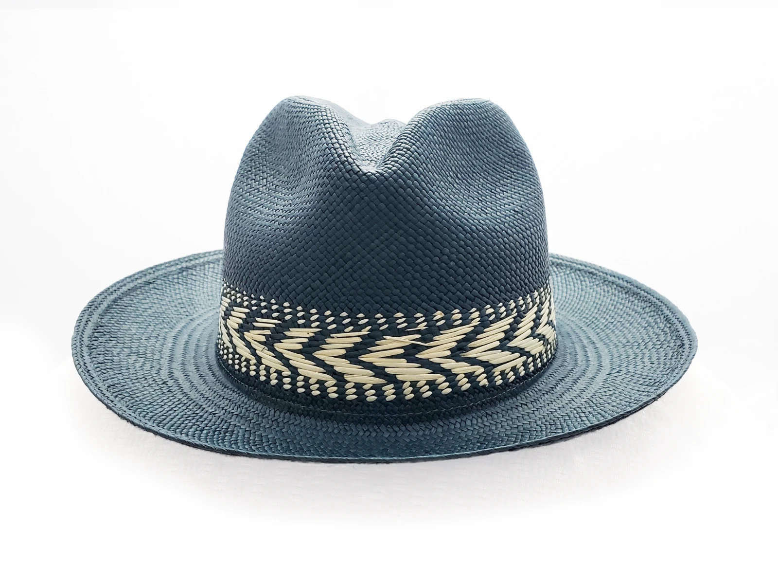 Authentic Ecuadorian Panama Hat – Blue Handwoven Toquilla Straw – Size 60