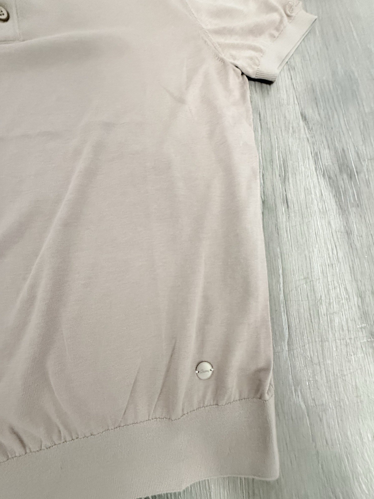 Brioni Men’s Beige Solid Short Sleeve Polo Shirt L Collared 3-Button