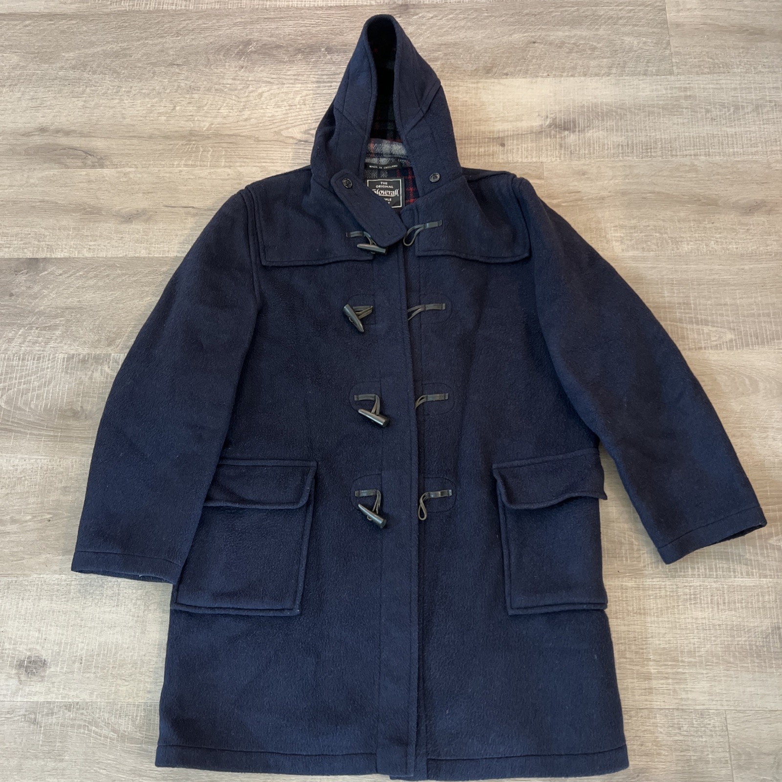 VTG Gloverall Duffle Coat Men’s Toggle Hooded Wool PeaCoat Jacket Sz 44 Navy G7