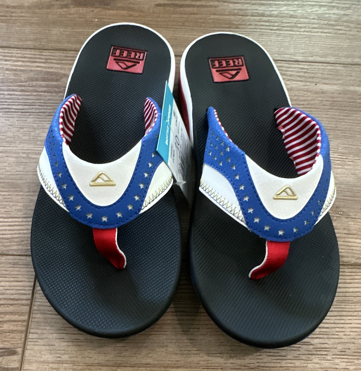 Reef Fanning Bottle Opener Flip Flop Sandals USA Stars Black/Blue/Red US 10