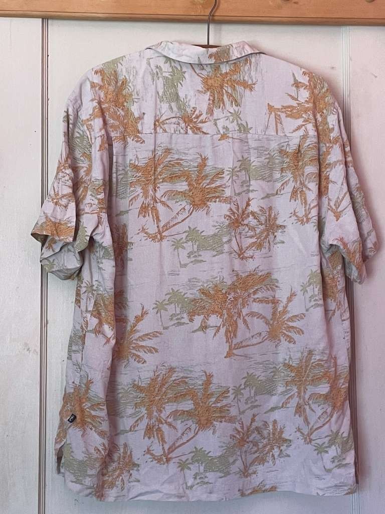 Ocean Pacific Men’s L 100% Silk Hawaiian Palm Tree Short Sleeve Shirt Cream