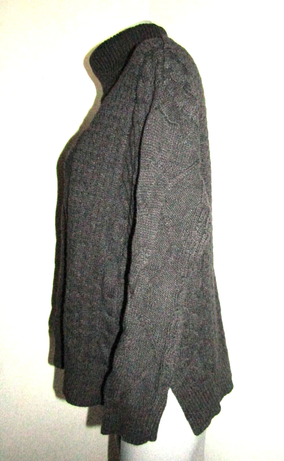 LAURA SCOTT Size Large, Charcoal 3/4 Sleeve Turtleneck Sweater Cotton/Acrylic
