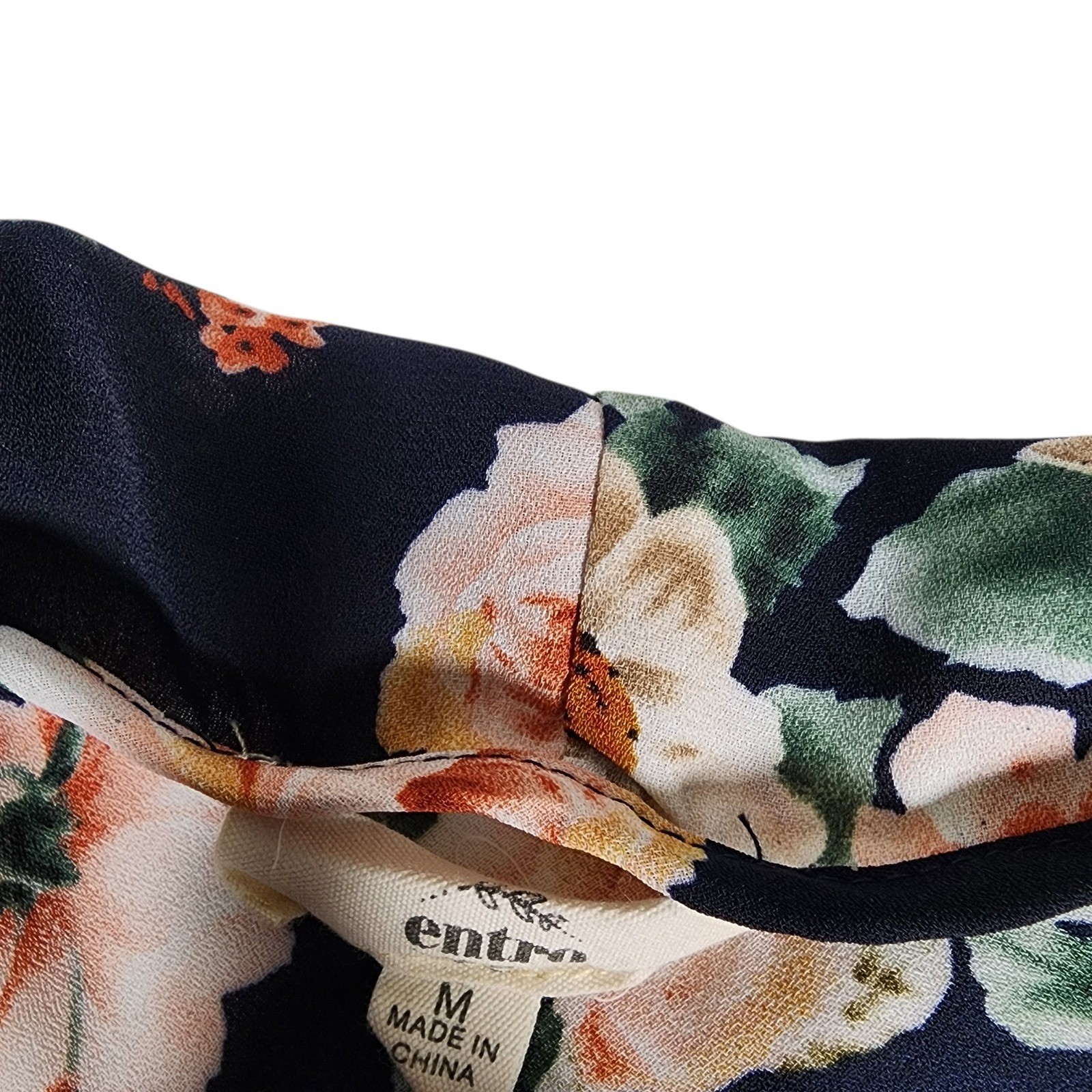 Entro Floral Print Kimono Jacket Navy Blue Bell Sleeve Ruffle Women’s M