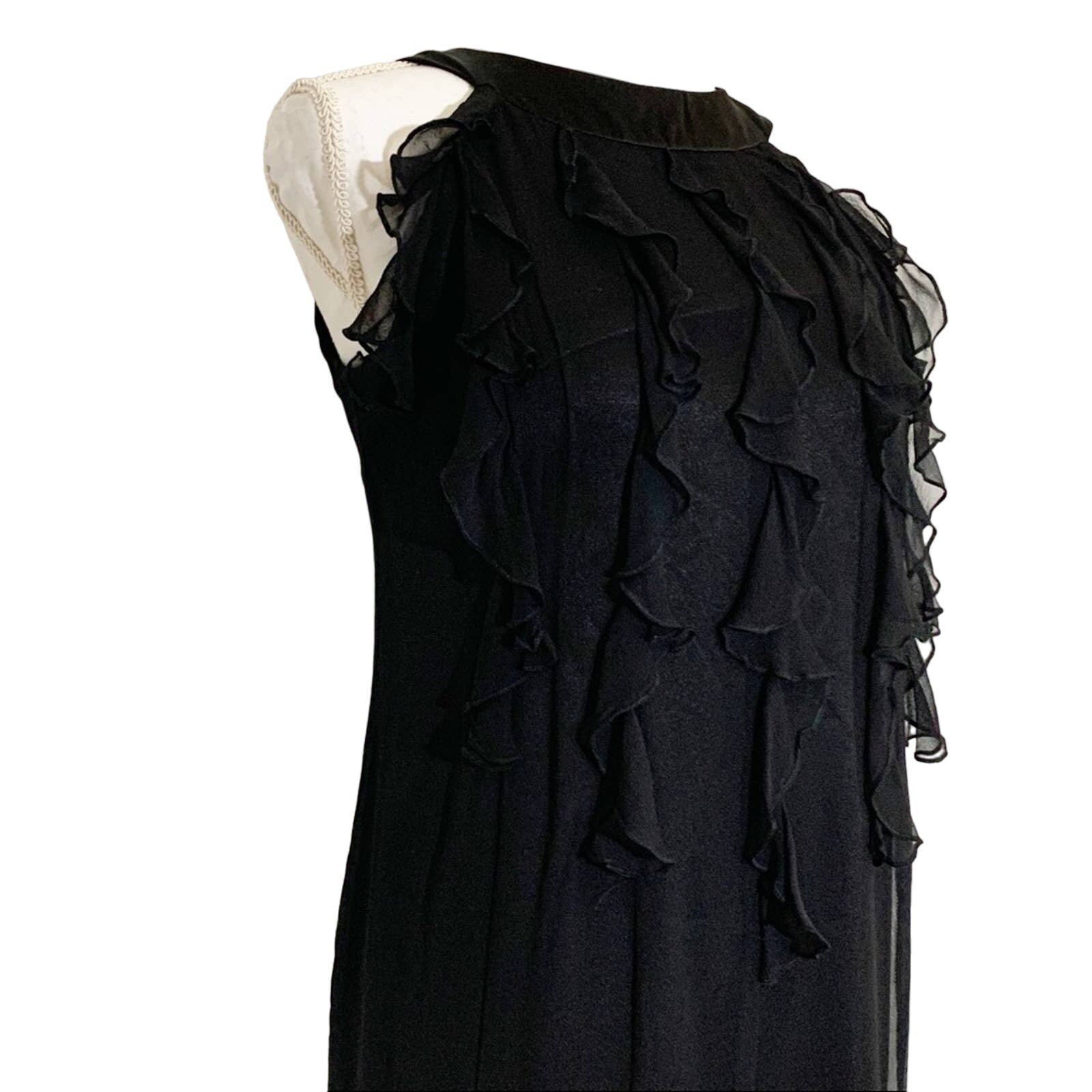 NWT Taylor Dresses by Ann Taylor Black Silk Ruffle Bust Cocktail Dress 2