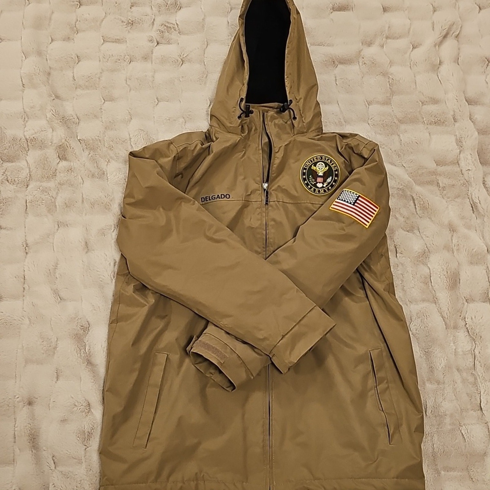 Danbury Mint Khaki Polyester Waterproof Fabric Lined Winter USA Army Coat Mens L