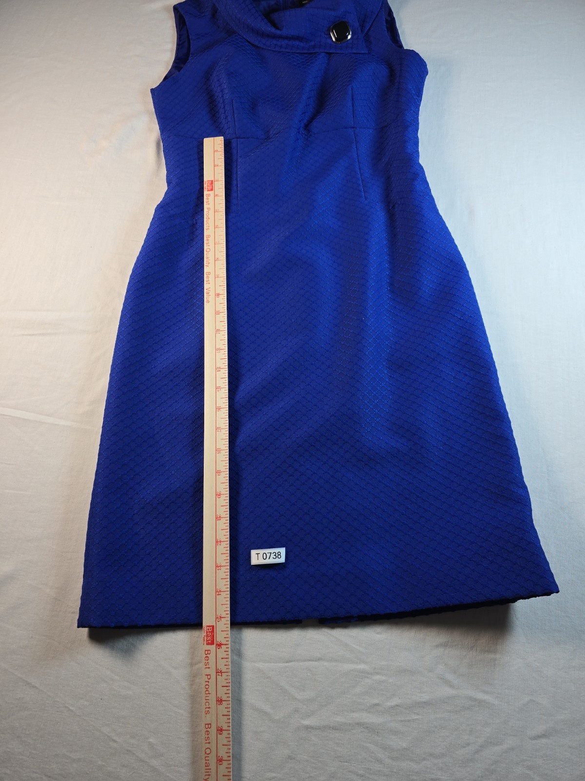 Tahari Arthur S. Levine Blue Textured Sheath Dress SQ Button Closure Size 6
