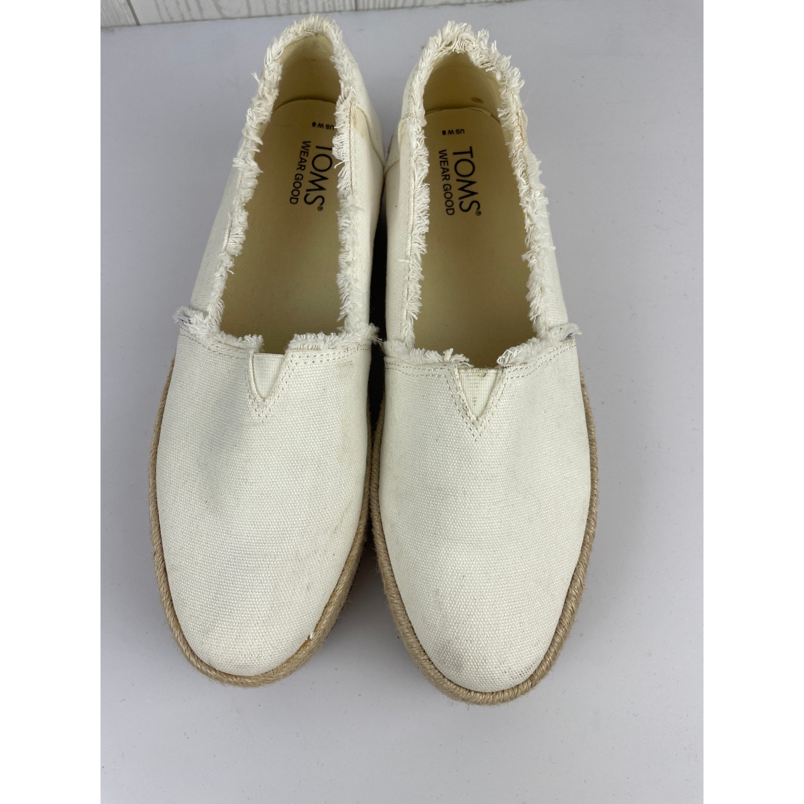 TOMS Valencia White Canvas Platform Espadrille Slip On Shoes Womens Size 8
