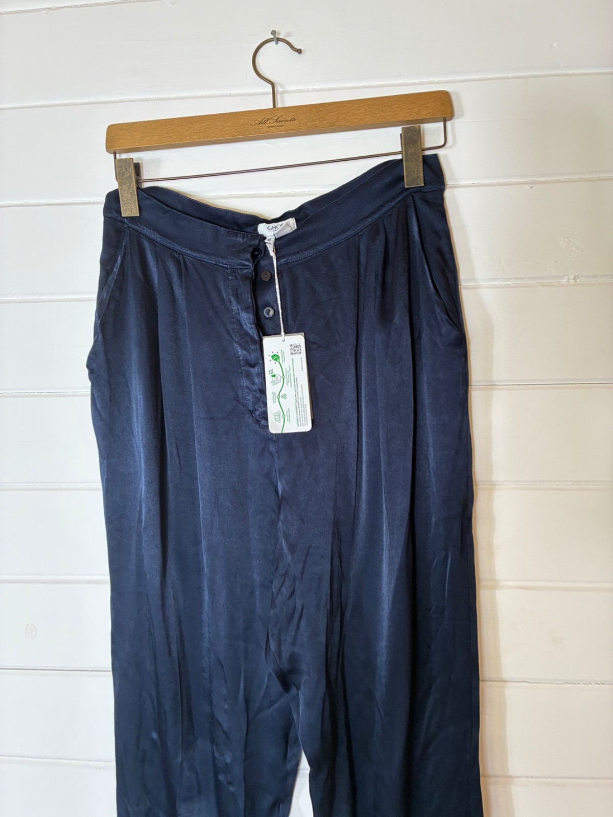 GHOST LONDON DEEP BLUE VISCOSE TAPERD TROUSERS SIZE M BNWT APPROX 10 12 SUMMER