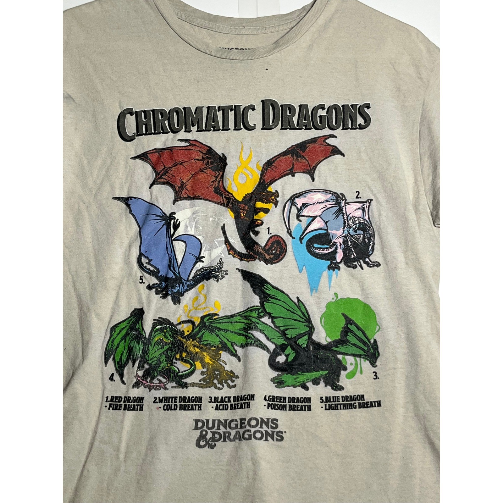 Dungeons & Dragons Chromatic Dragons Graphic T-Shirt Tan Size Medium D&D Tee