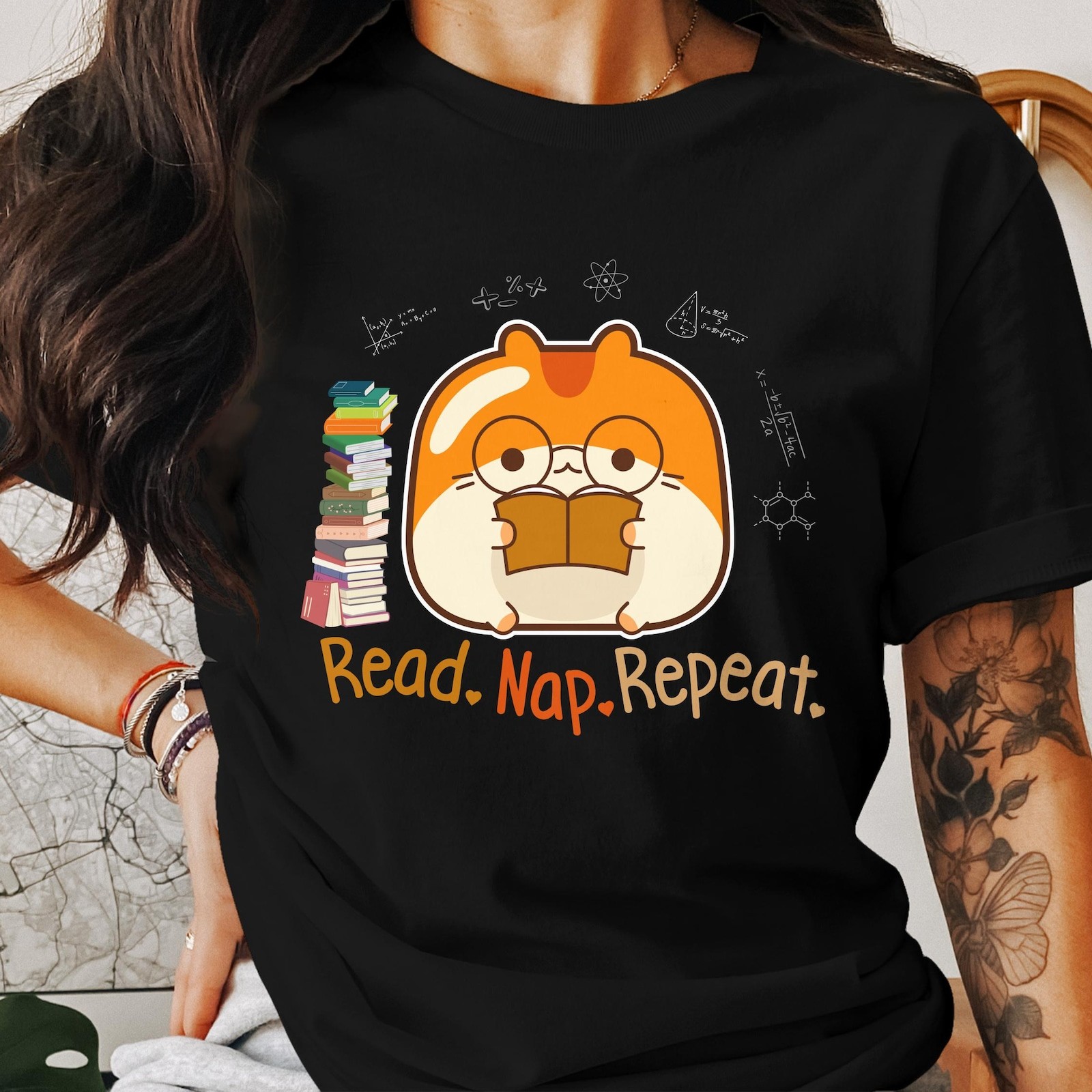 Read Nap Repeat T-Shirt, Cute Hamster T-Shirt, Student T-Shirt, Bella Canvas 300
