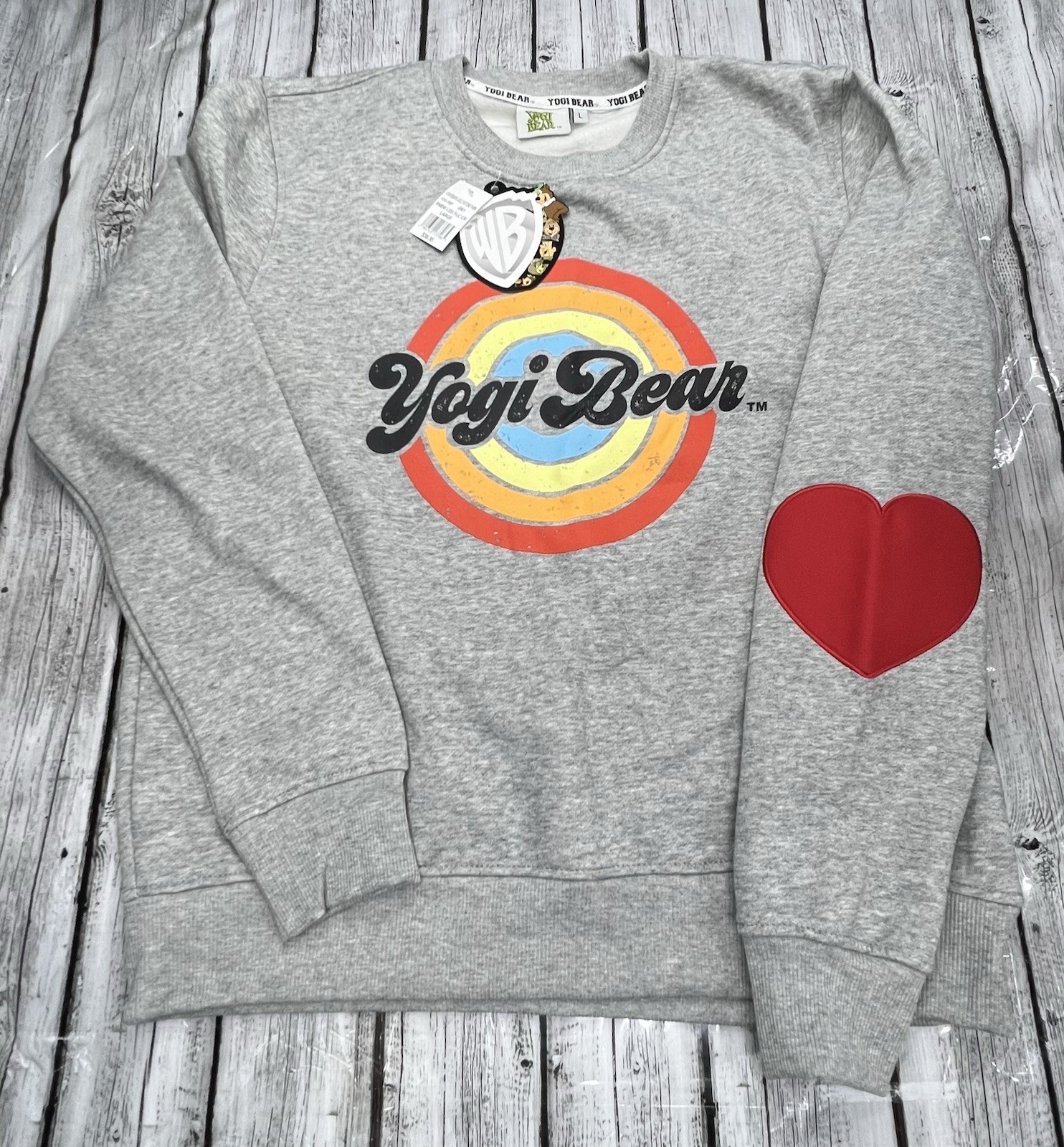 New With Tags Large Yogi Bear Pullover Sweatshirt Gray WB Hanna-Barbera SEE PICS