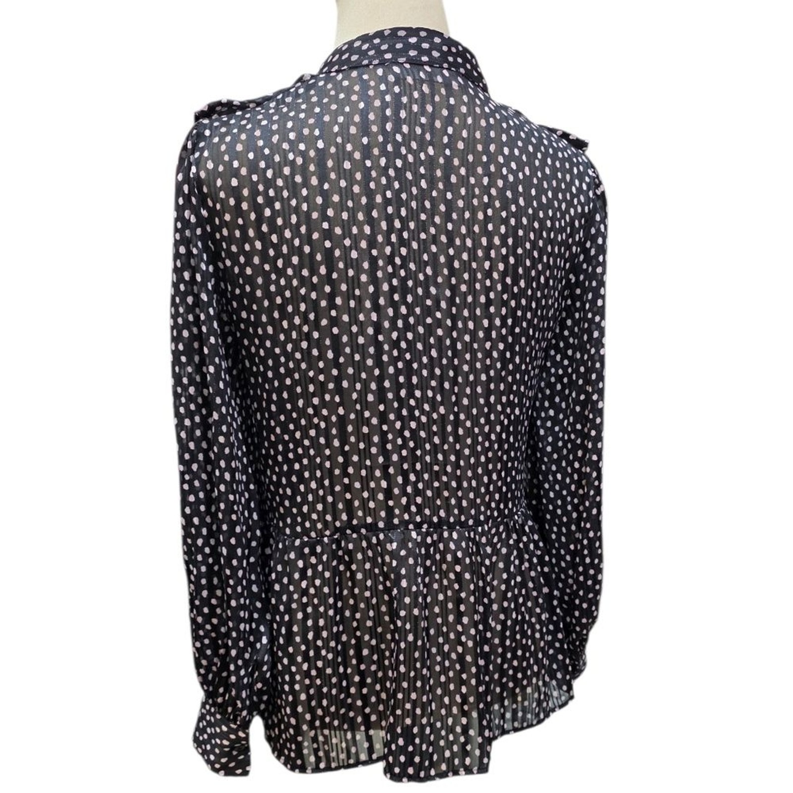 MNG Mango Black & White Polka Dot Sheer Ruffle Top Blouse Size 4