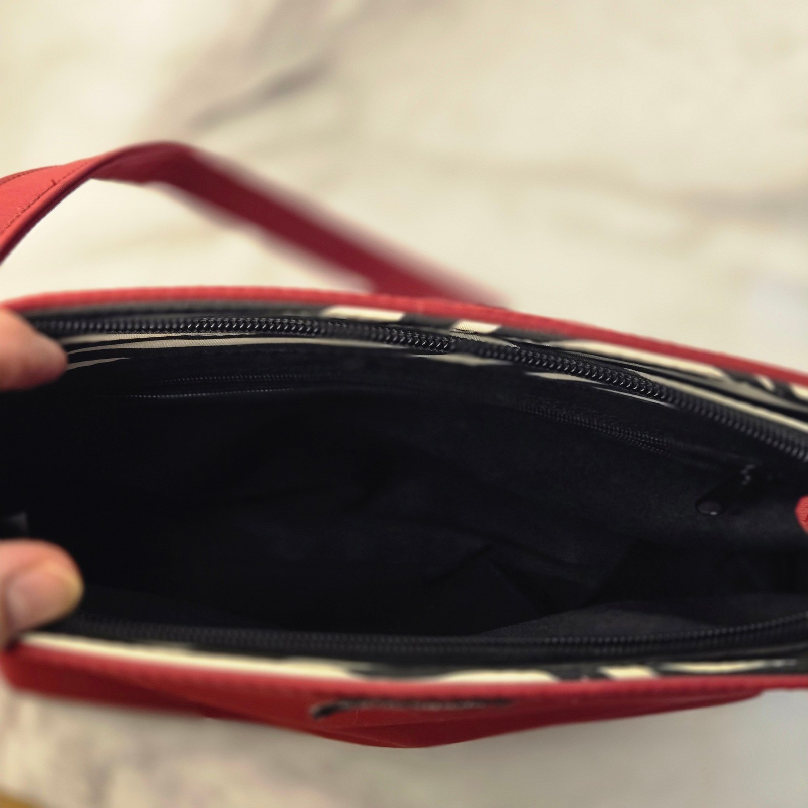 Kate Spade Red Nylon Crossbody Bag Zebra Print Lining Zip Top Shoulder Bag