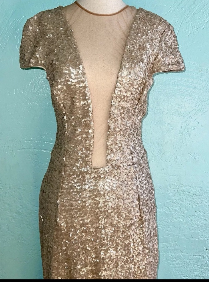 NEW! Dress The Population Michelle Sequin Gown Dress Anthropologie L Made In US