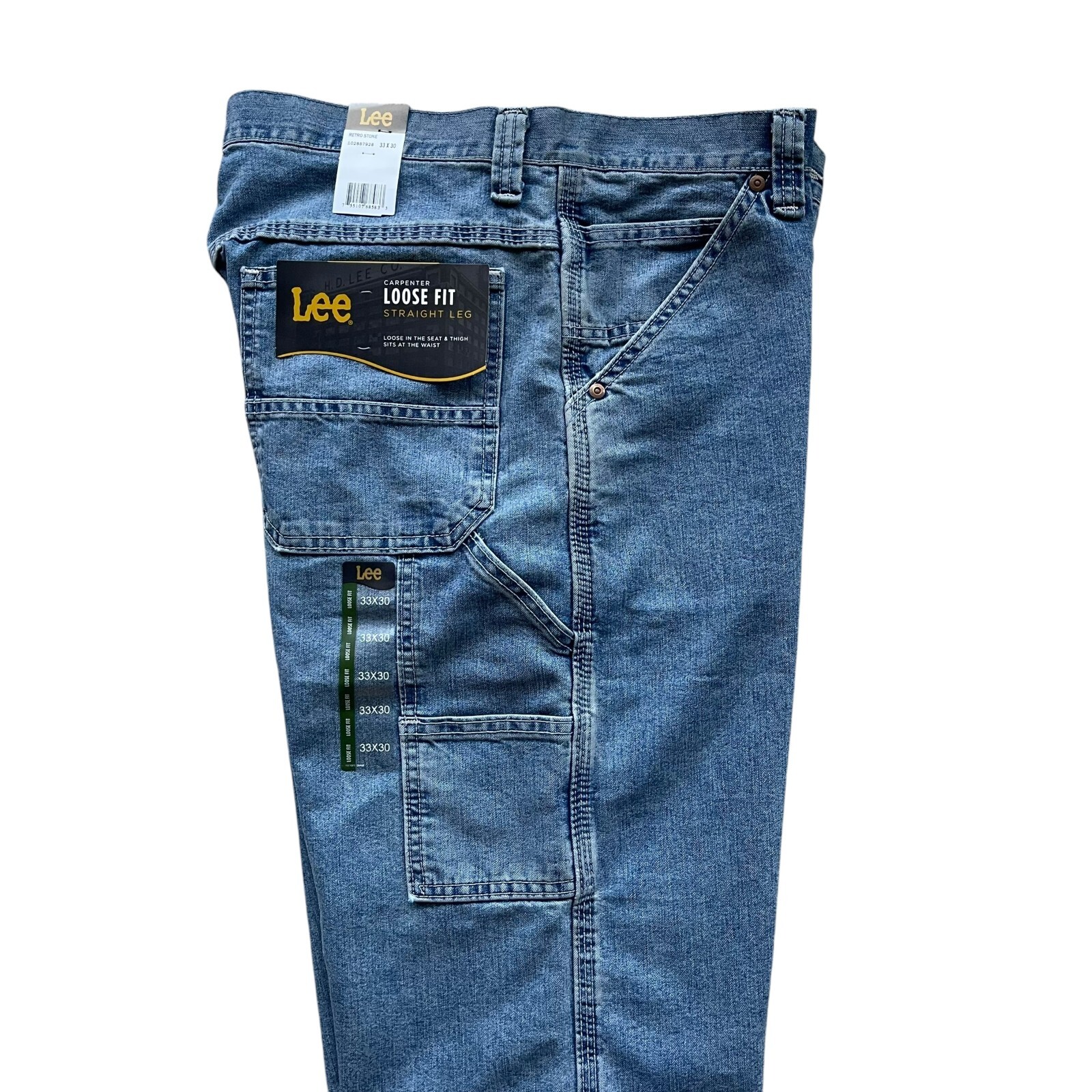 NWT Lee Mens Dungarees Denim Straight Leg Loose Fit Cargo Carpenter Jeans All Sz