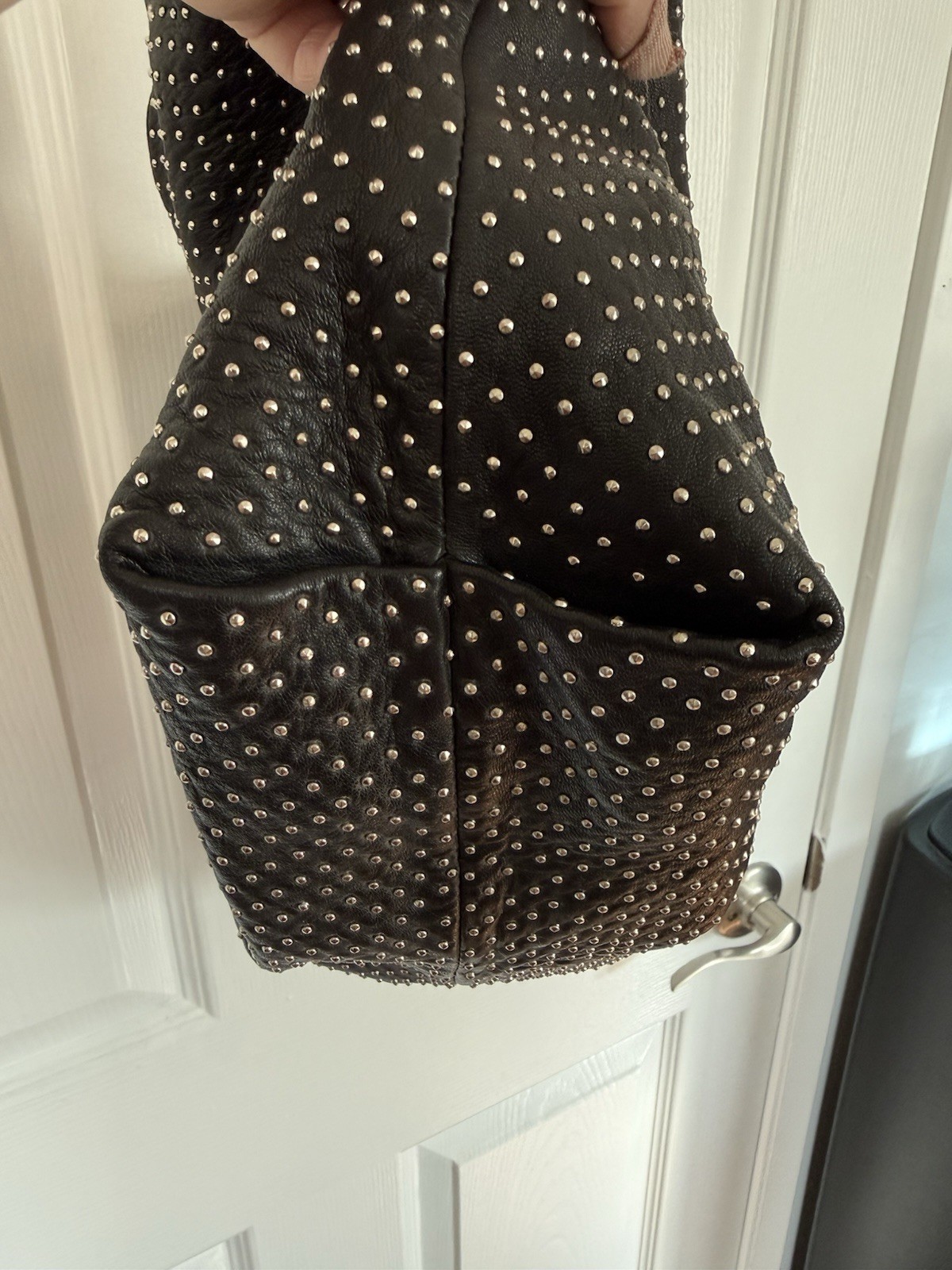Elie Tahari Bianca Tote Shoulder Bag handbag Studded leather with metal straps