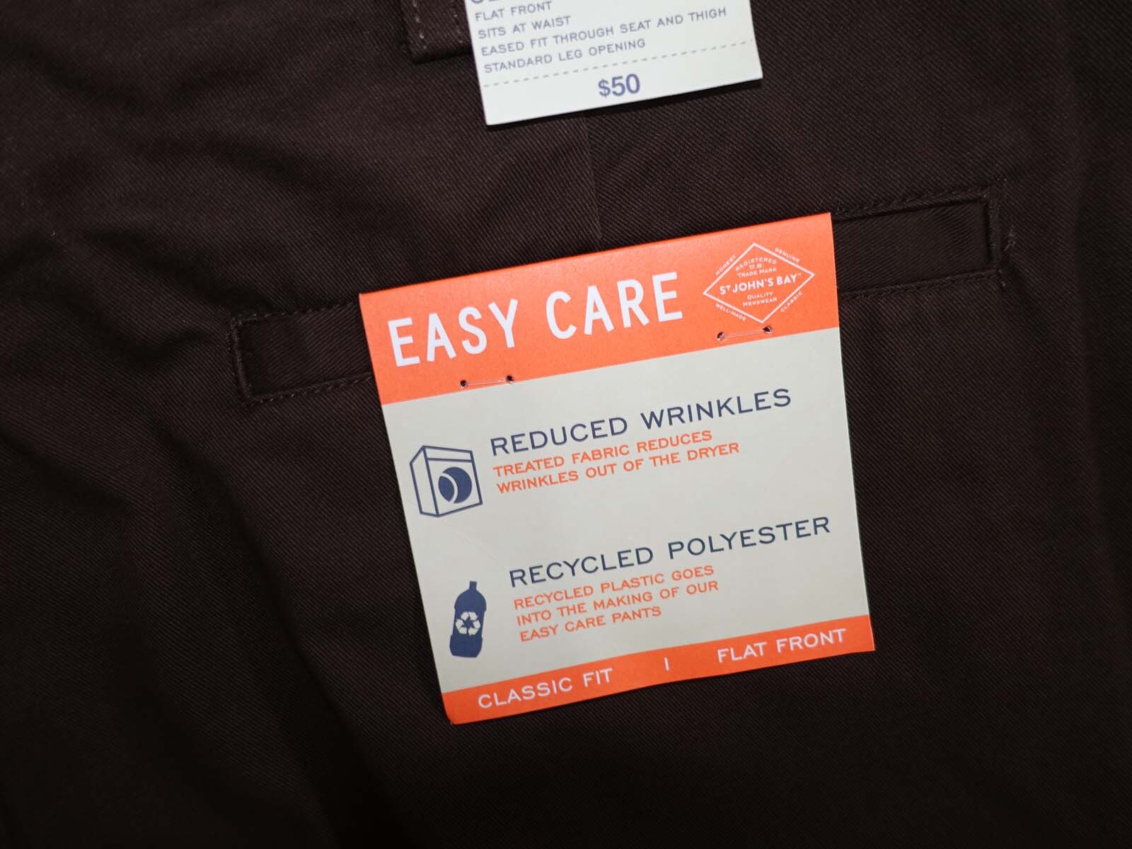 St. John’s Bay Men’s Easy Care Classic Fit Khaki Pants 40 x 30 NWT Brown