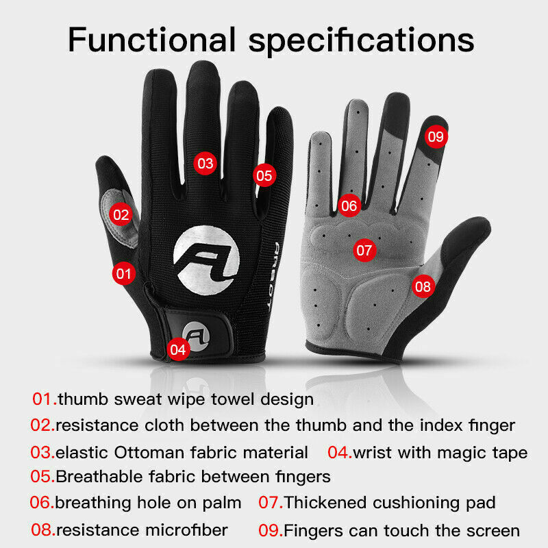 Bicycle Cycling Gloves Full Finger Anti Slip Gel Pad Motorcycle MTB Bike Gloves