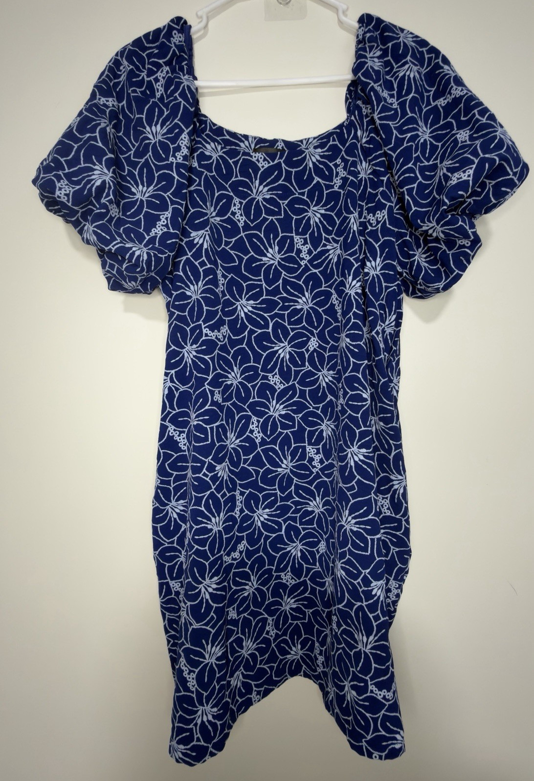 Harper 241 10 Blue/White Floral Mini Dress Square Neck Puff Short Sleeve