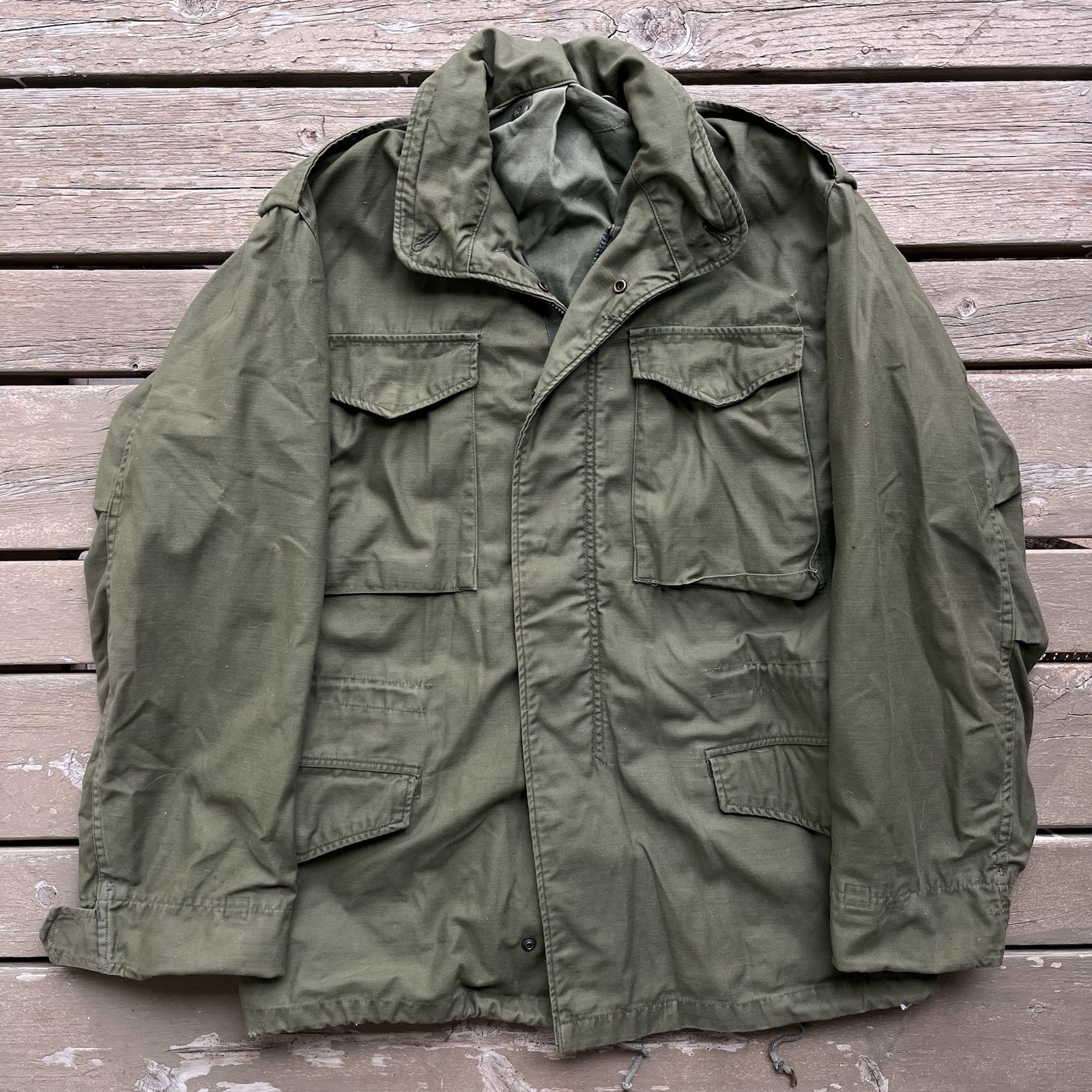 Vintage M-65 Field Jacket Olive Drab Green Military Utility Coat Medium