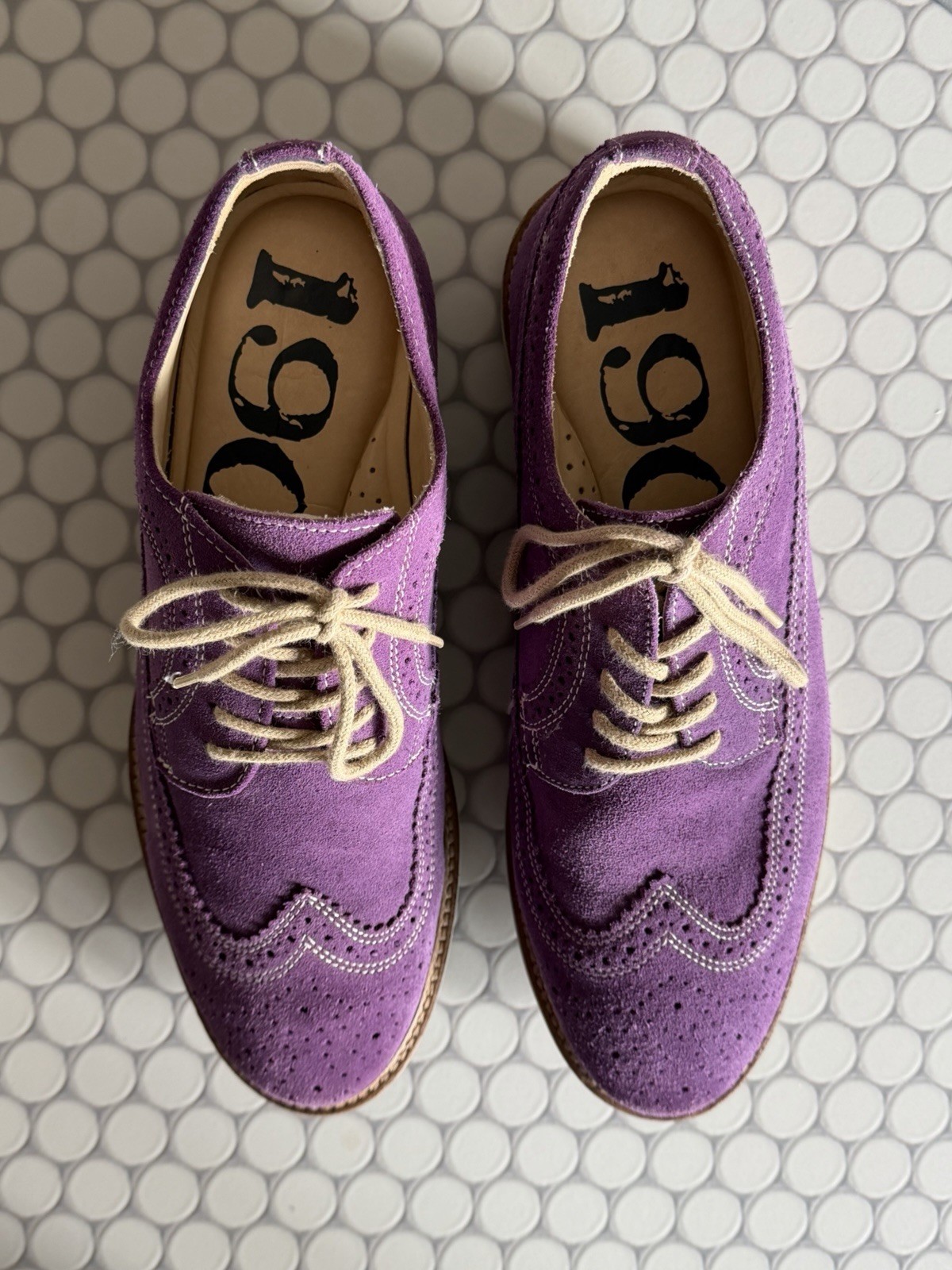 1901 Men’s US 10 Purple Suede Brogue Oxford Round Toe Lace-Up Dress Shoes