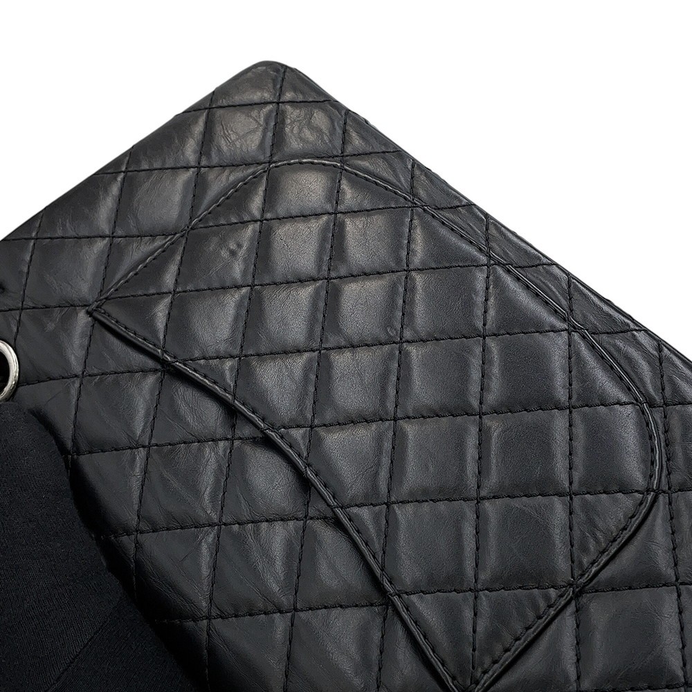 CHANEL 2.55 Double Flap Chain Shoulder Bag Size 24 Aged Calf Leather Black A…