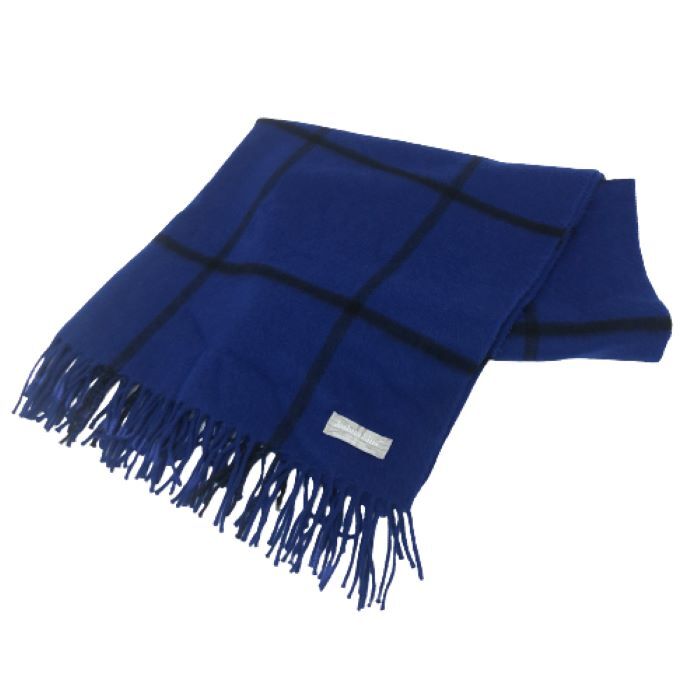 Joshua Ellis Cashmere Large Stole Blue Check Pattern Knee Blanket [Used]