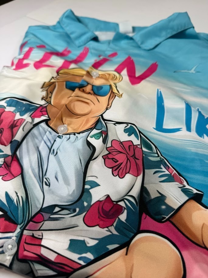 Donald Trump Hawaiian Shirt 3XL Funny Graphic Flamingo Chillin Like a Felon
