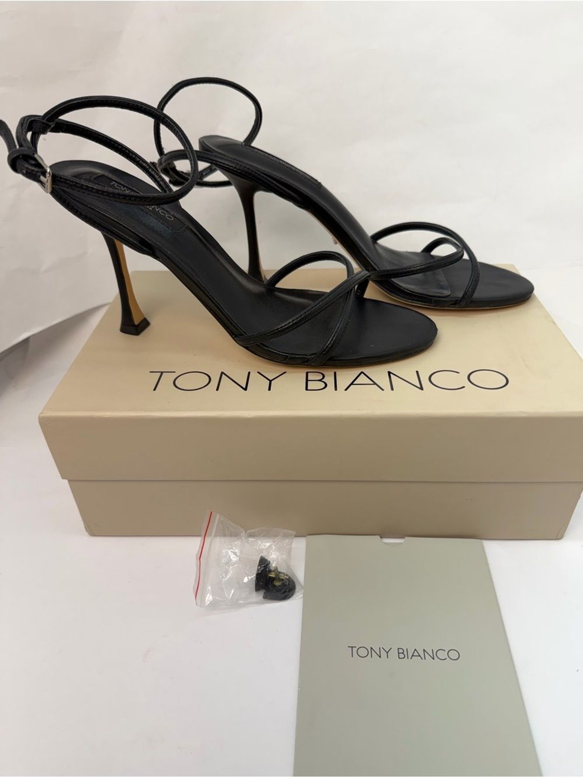 Tony Bianco Laguna Sandal in Black leather mid high heel ankle strap open toe
