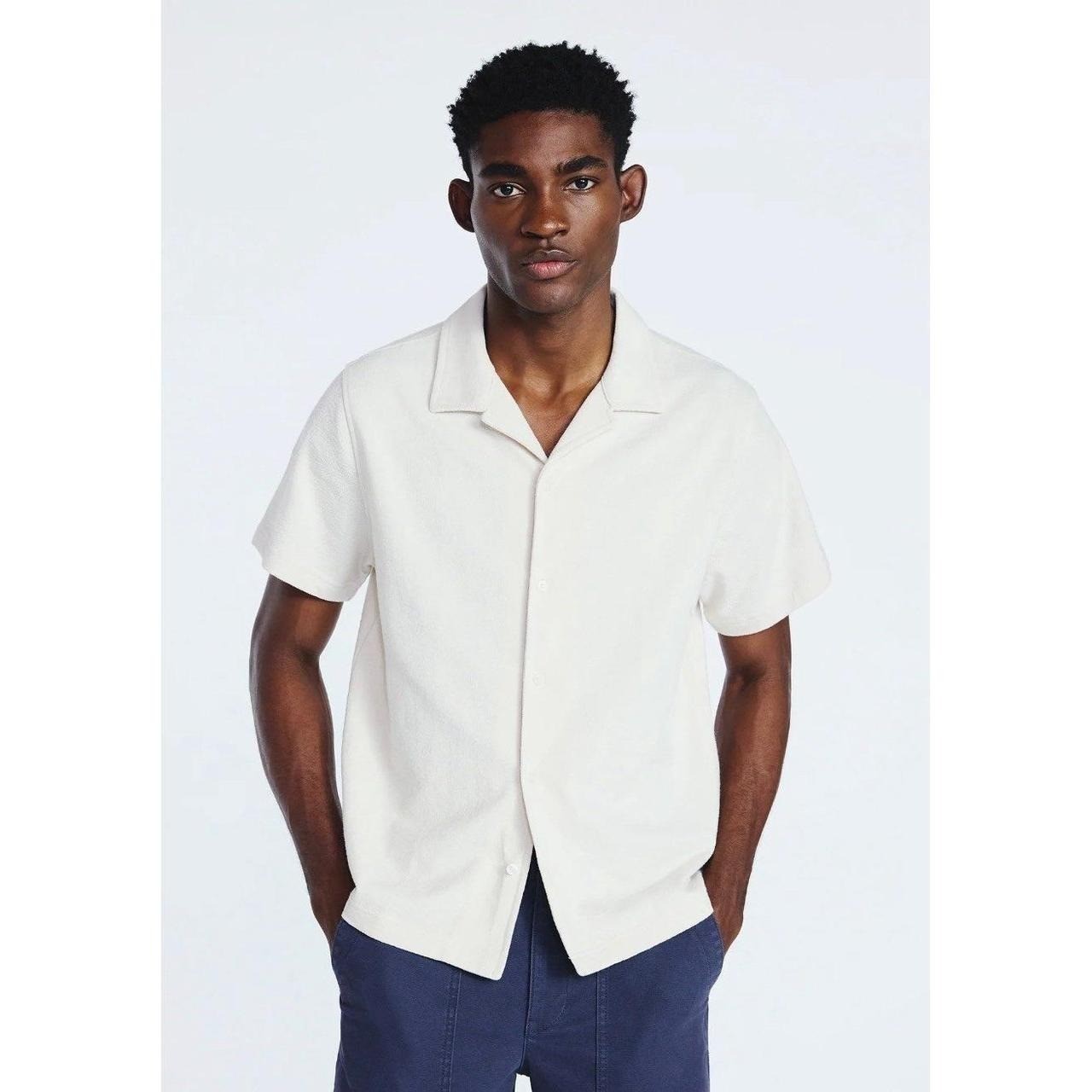 Men’s Textured Cotton Camp Shirt with Short Sleeves, plus Size 3XL