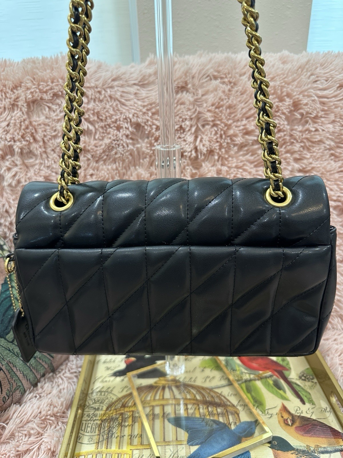 Coach Black Quilted Tabby 26 w/ Gold Chain Strap EUC