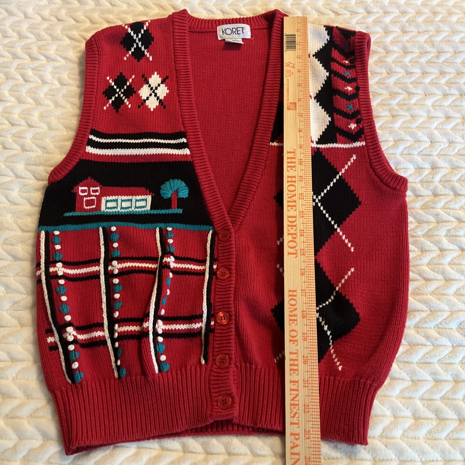 Koret Vintage Women’s Multicolor Cardigan Argyle Knit Sweater Vest Sz S Cabin