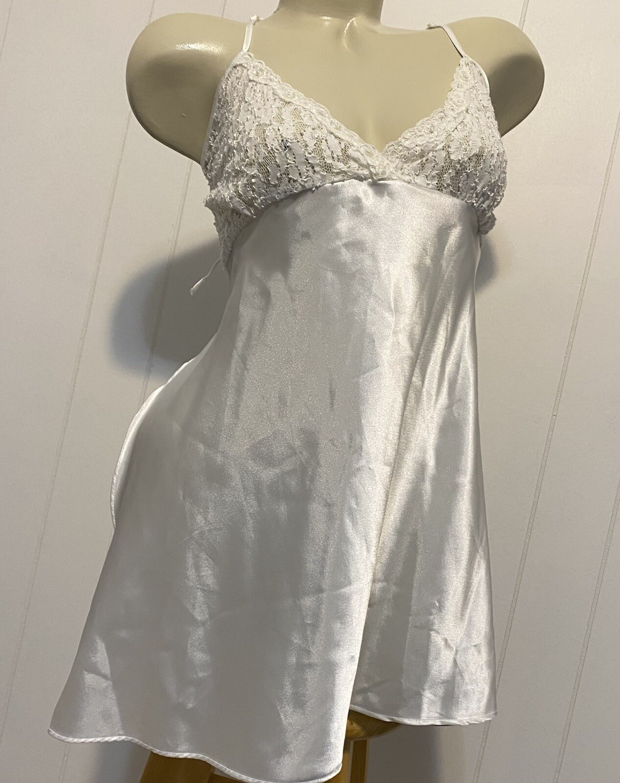 Cinema Etoile Sissy White Lace Sequin Bust Open Sides White Bridal Chemise XL