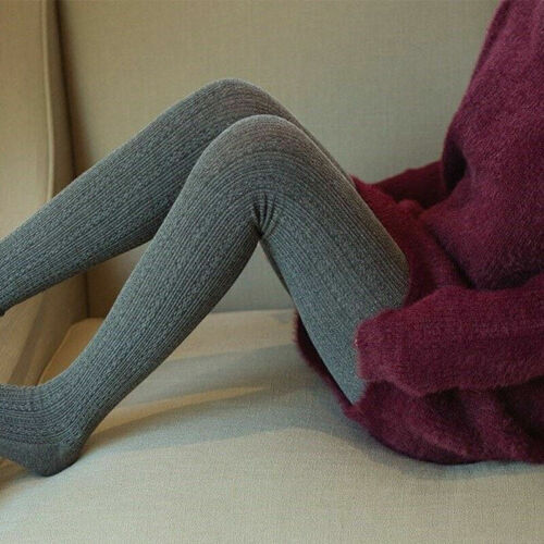 Women Woolen Yarn Knitted Footed Tights Pantyhose Winter Warm Stretch Stockings