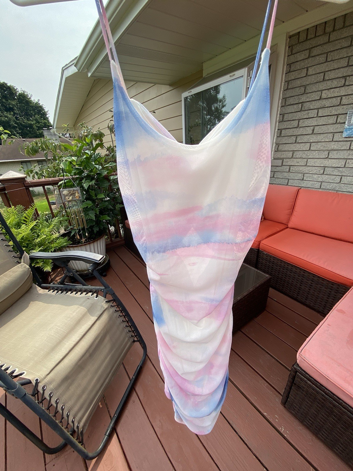 Windsor Marble Tie-Dye One Piece Swimsuit White Pink Blue Adjustable Spaghetti S