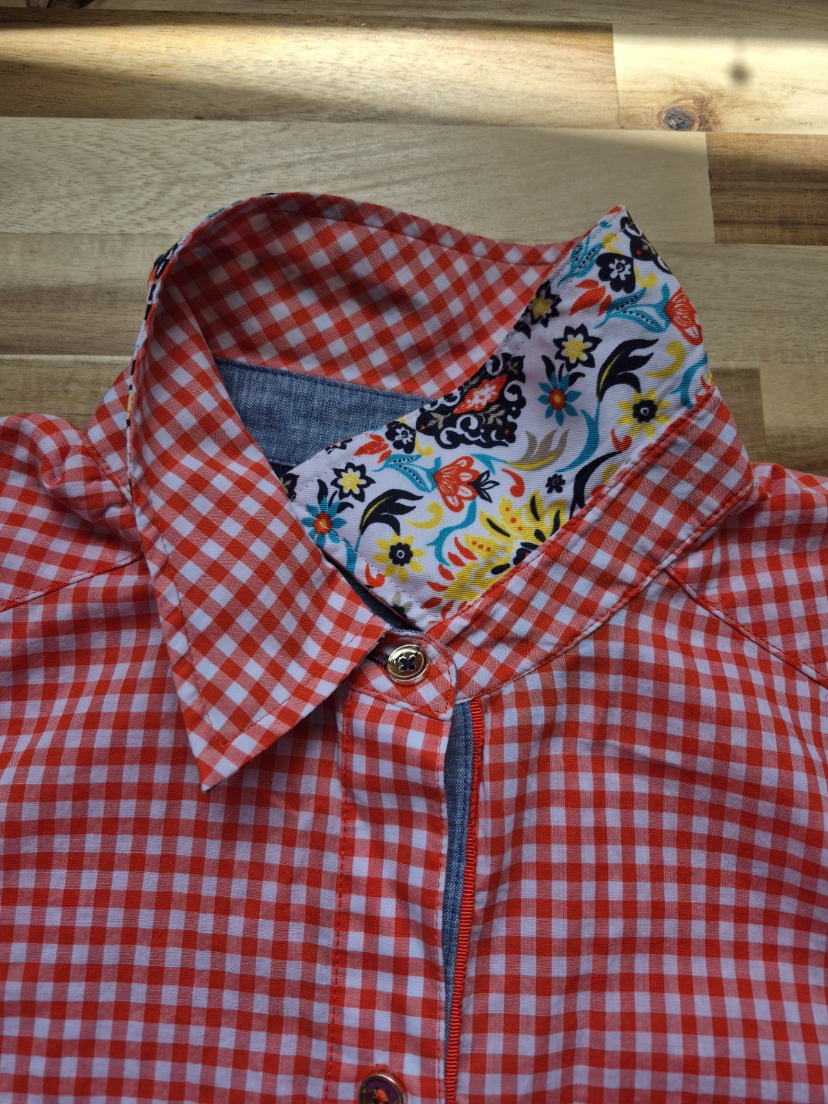 Jones New York Signature Red Gingham Easy Care Cotton Shirt S Button-up SS