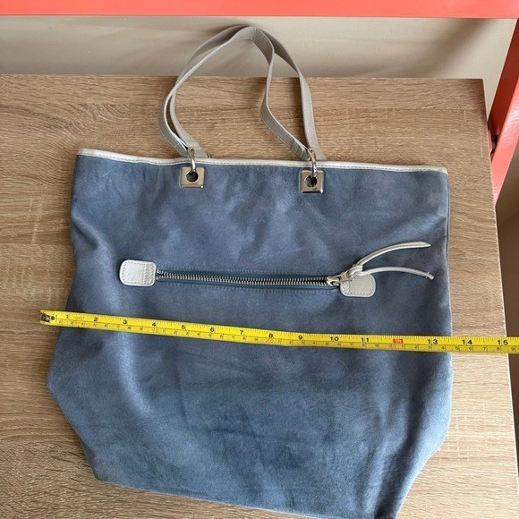 N.A.N. Blue Suede Leather Trim Tote Bag Silver Hardware Shoulder Bag Large y2k