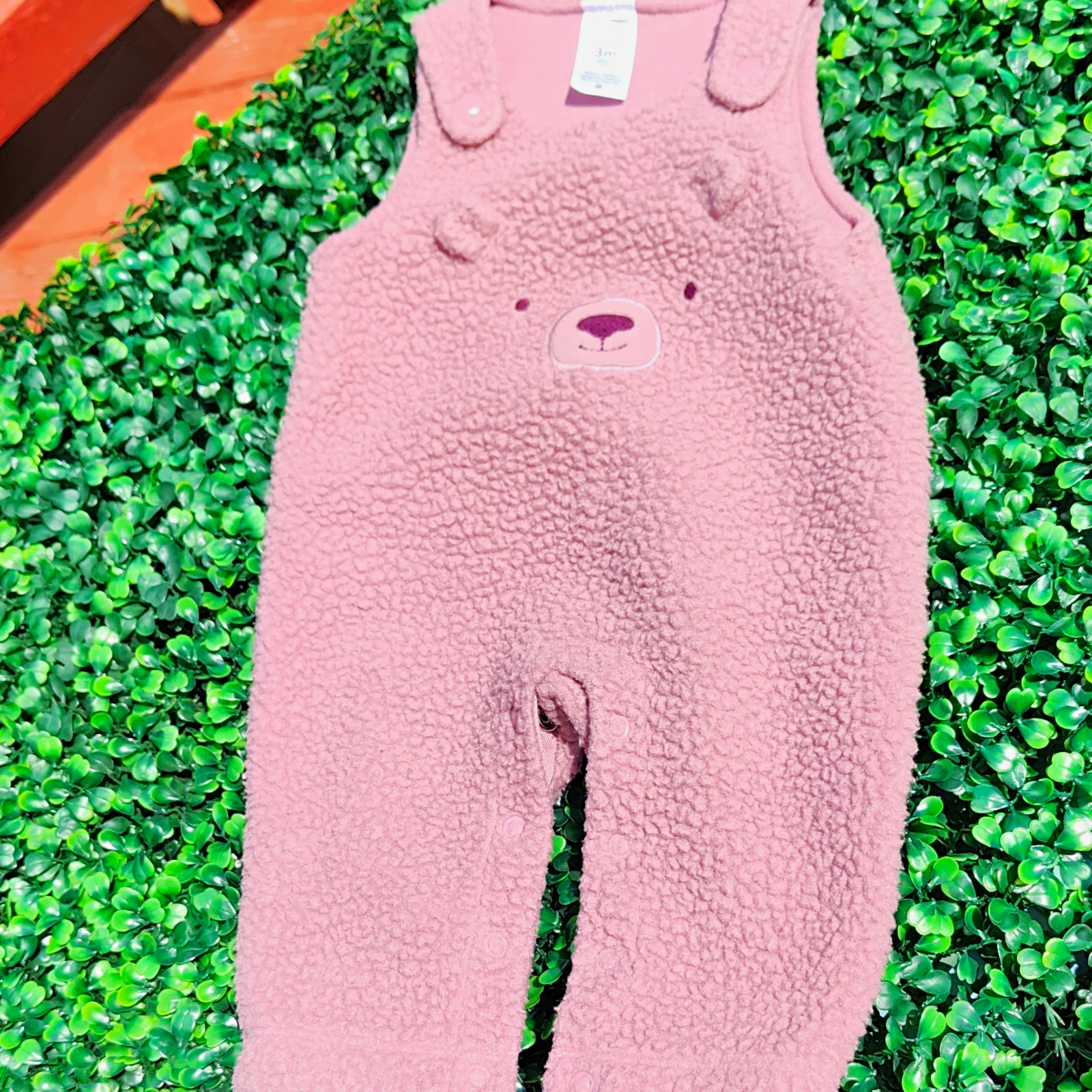 Carter’s Unisex Baby 0-3M Pink Fleece Sleeveless Overall One-Piece Bear