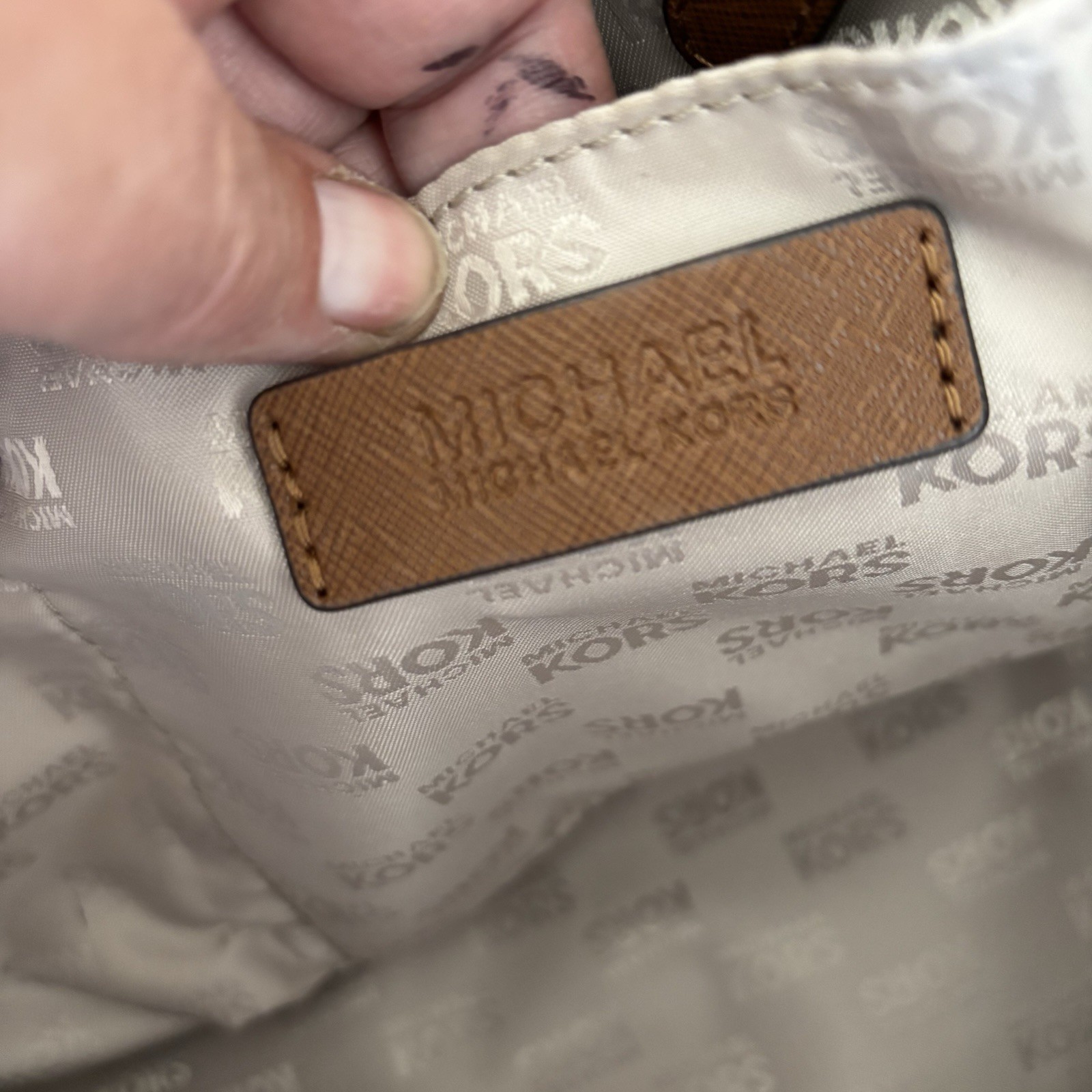 Michael Kors purse, Yellow And White Stripped, With Brown Straps.