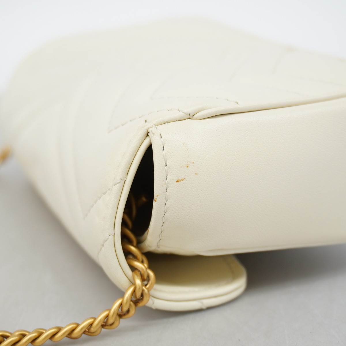 Auth [6ge6339-k] GUCCI Shoulder Bag GG Marmont 476433 Leather White Gold met…
